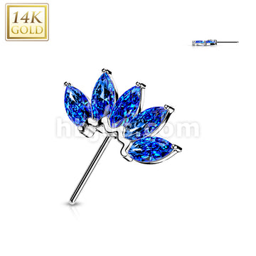 14KT  Gold 14K Gold Threadless Push In Front Facing 5 Marquise CZ Fan... - Image 3