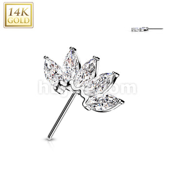 14KT  Gold 14K Gold Threadless Push In Front Facing 5 Marquise CZ Fan... - Image 4