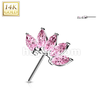 14K Gold Threadless Push In Front Facing 5 Marquise CZ Fan Set Curved Tops  - Image 5
