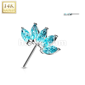 14KT  Gold 14K Gold Threadless Push In Front Facing 5 Marquise CZ Fan... - Image 6