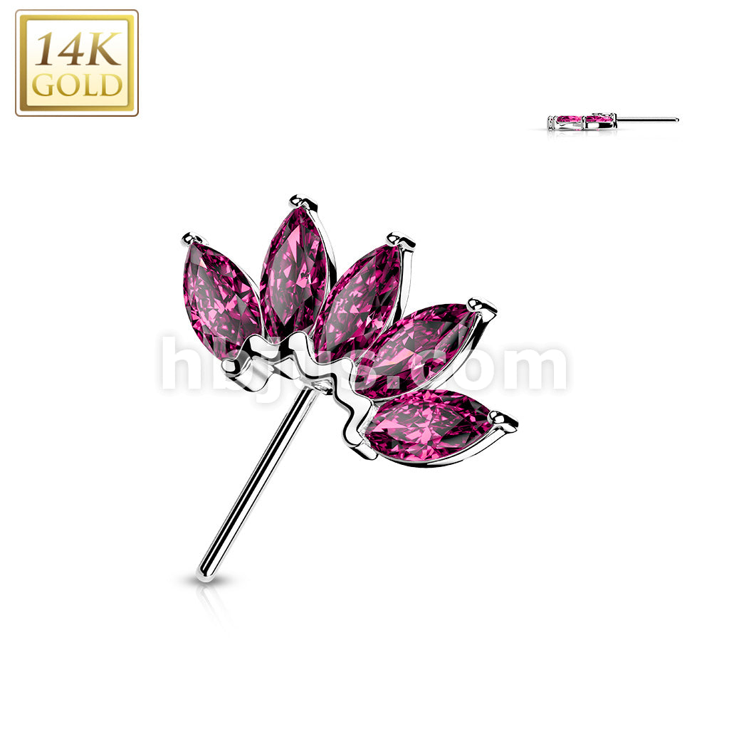 14KT  Gold 14K Gold Threadless Push In Front Facing 5 Marquise CZ Fan... - Image 7