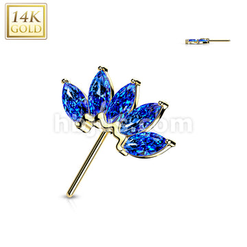 14KT  Gold 14K Gold Threadless Push In Front Facing 5 Marquise CZ Fan... - Image 8