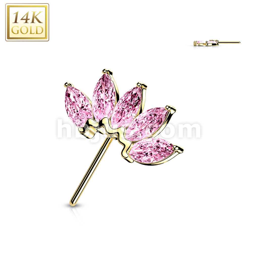 14KT  Gold 14K Gold Threadless Push In Front Facing 5 Marquise CZ Fan... - Image 10