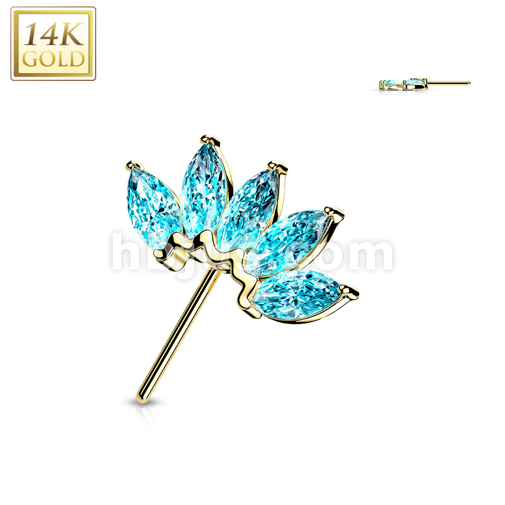 14KT  Gold 14K Gold Threadless Push In Front Facing 5 Marquise CZ Fan... - Image 11