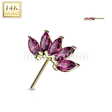 14KT  Gold 14K Gold Threadless Push In Front Facing 5 Marquise CZ Fan... - Image 12