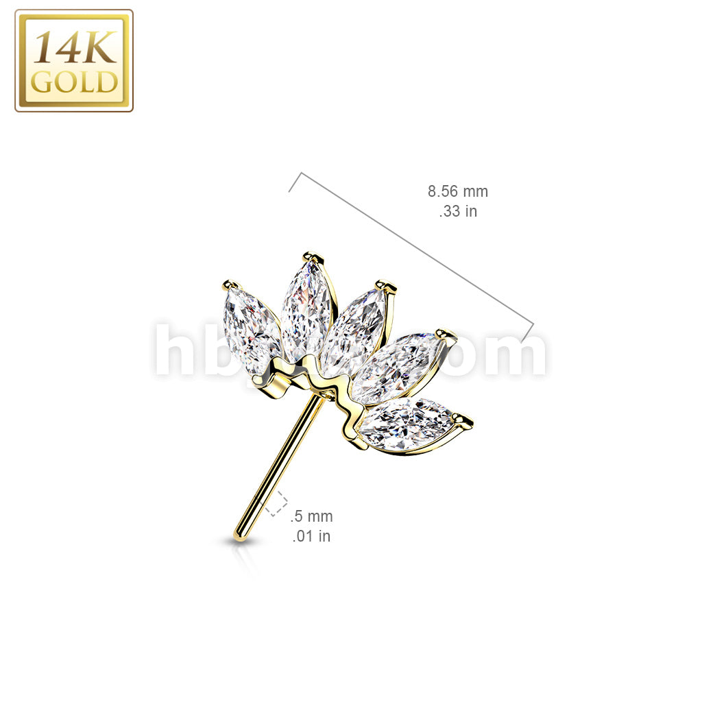 14K Gold Threadless Push In Front Facing 5 Marquise CZ Fan Set Curved Tops  - Image 13