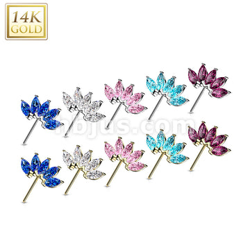 14K Gold Threadless Push In Front Facing 5 Marquise CZ Fan Set Curved Tops  - Image 14