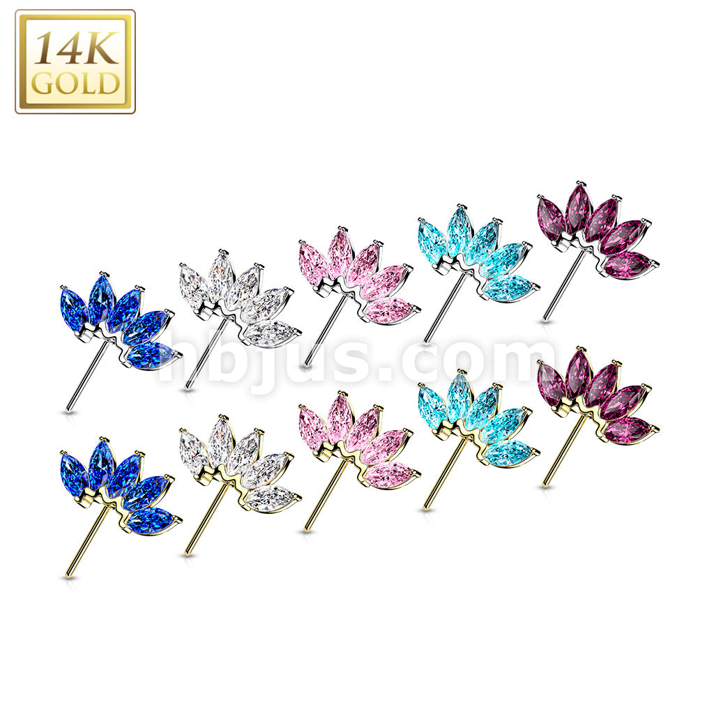 14KT  Gold 14K Gold Threadless Push In Front Facing 5 Marquise CZ Fan... - Image 14