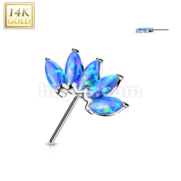 14K Gold Threadless Push In Front Facing 5 Marquise Opal Fan Set Curved Tops  - Image 3
