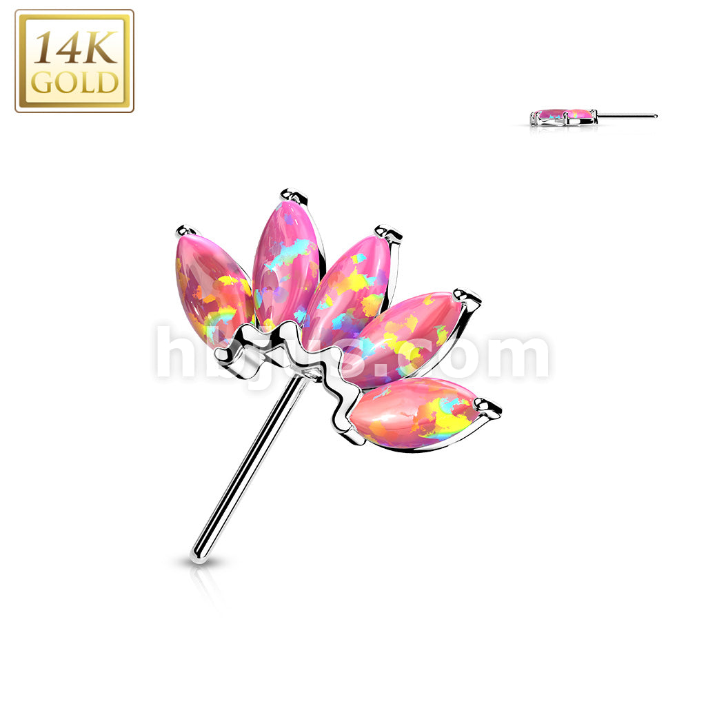 14KT  Gold 14K Gold Threadless Push In Front Facing 5 Marquise Opal Fan... - Image 5