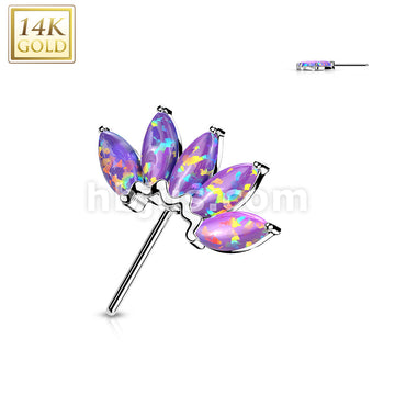 14KT  Gold 14K Gold Threadless Push In Front Facing 5 Marquise Opal Fan... - Image 6