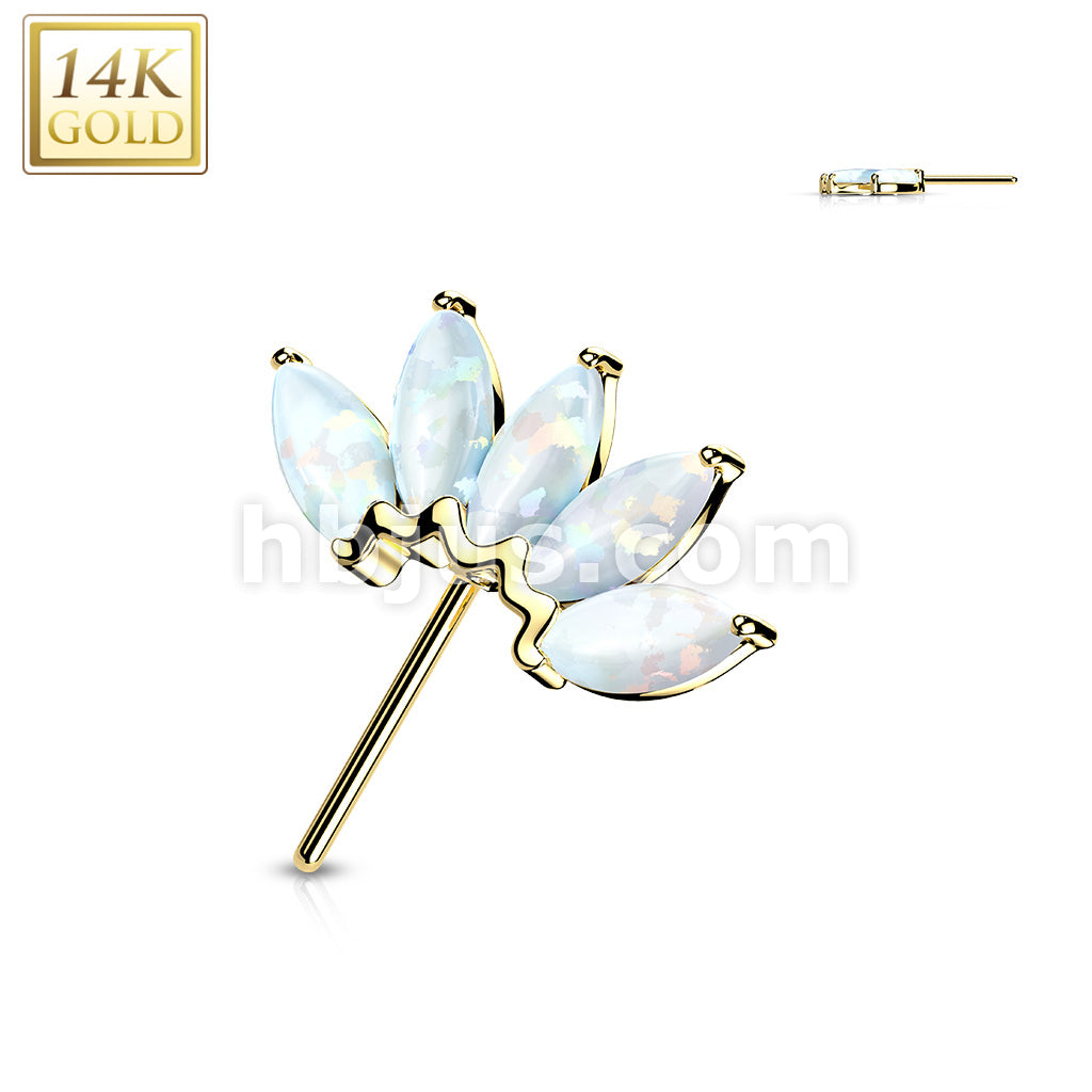 14KT  Gold 14K Gold Threadless Push In Front Facing 5 Marquise Opal Fan... - Image 8