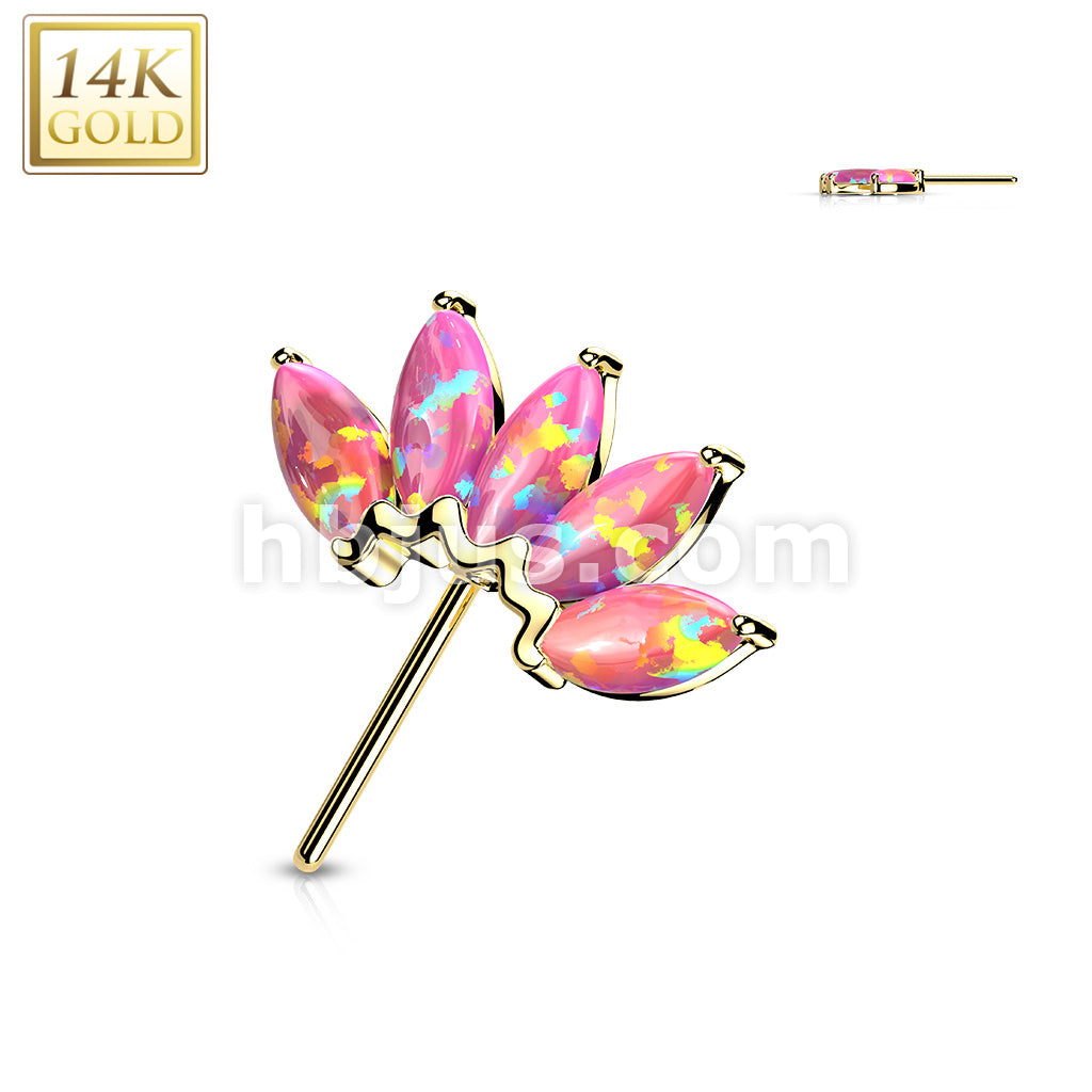 14K Gold Threadless Push In Front Facing 5 Marquise Opal Fan Set Curved Tops  - Image 9