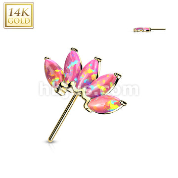 14K Gold Threadless Push In Front Facing 5 Marquise Opal Fan Set Curved Tops  - Image 9