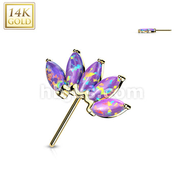 14K Gold Threadless Push In Front Facing 5 Marquise Opal Fan Set Curved Tops  - Image 10