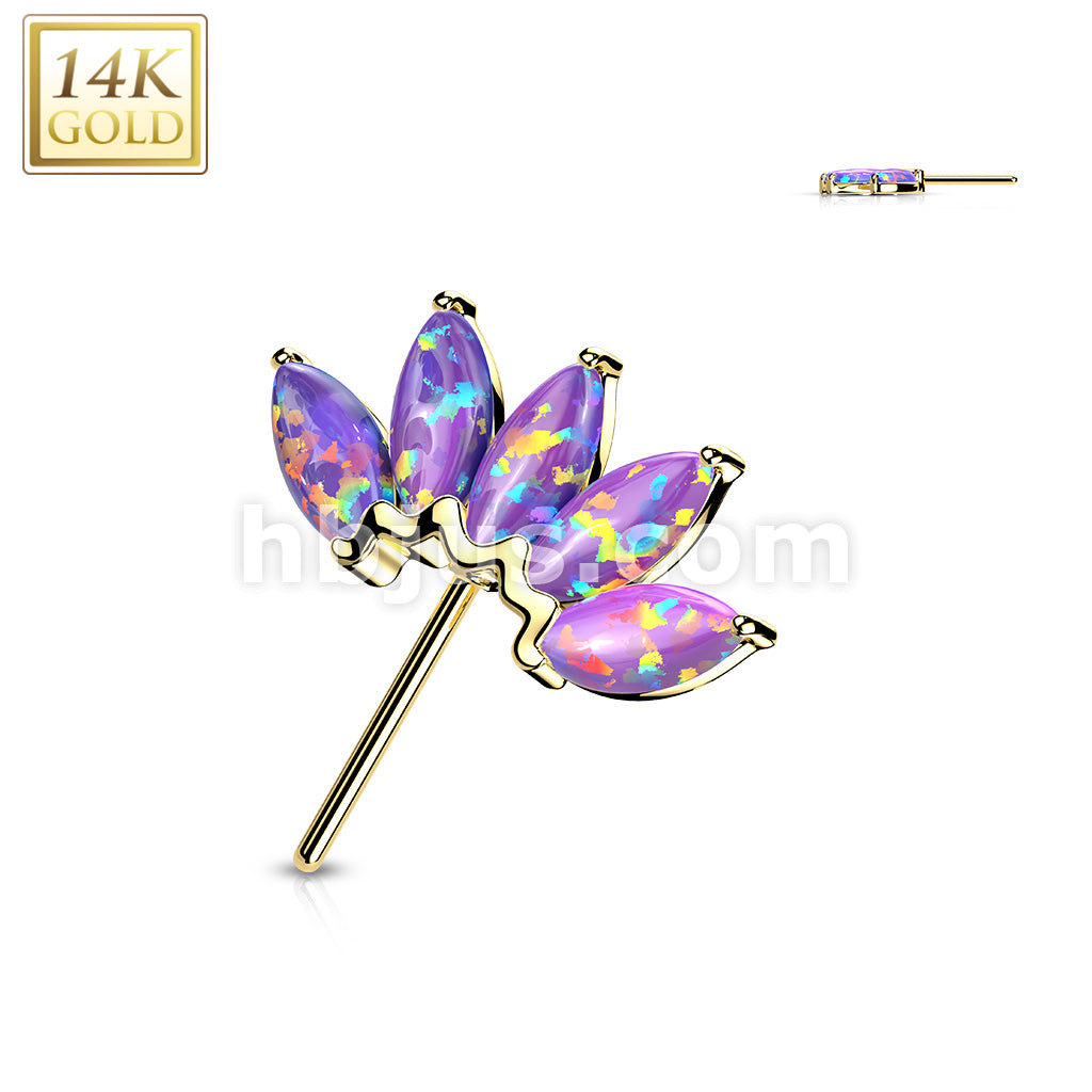 14KT  Gold 14K Gold Threadless Push In Front Facing 5 Marquise Opal Fan... - Image 10