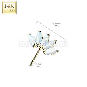 14K Gold Threadless Push In Front Facing 5 Marquise Opal Fan Set Curved Tops  - Image 11