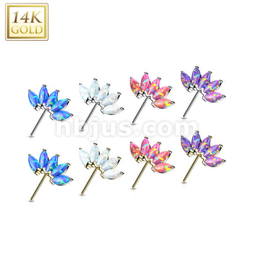 14K Gold Threadless Push In Front Facing 5 Marquise Opal Fan Set Curved Tops  - Image 12