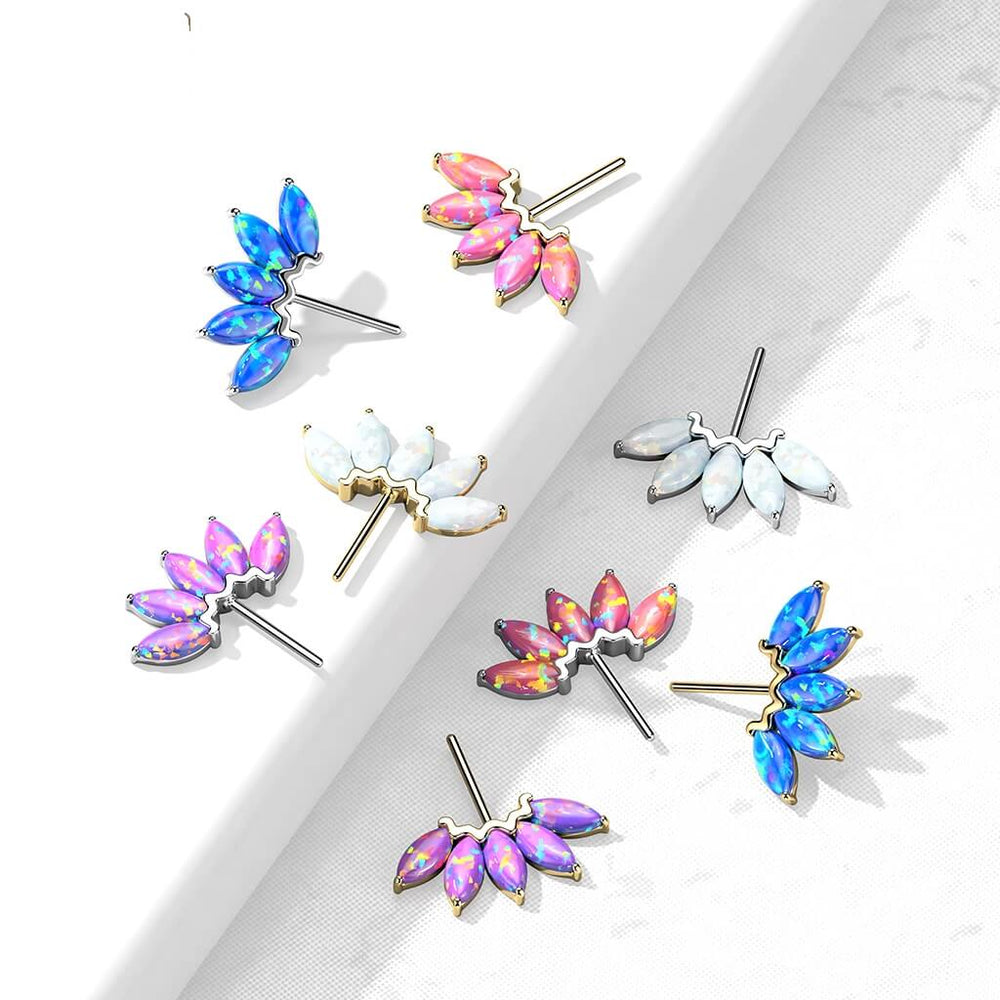 14KT Gold 14K Gold Threadless Push In Front Facing 5 Marquise Opal Fan...