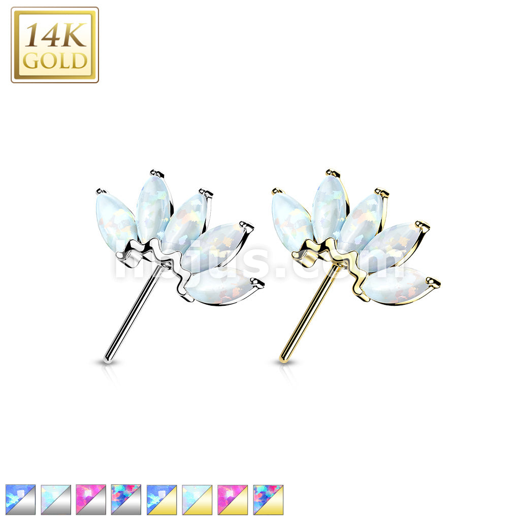 14KT  Gold 14K Gold Threadless Push In Front Facing 5 Marquise Opal Fan... - Image 2