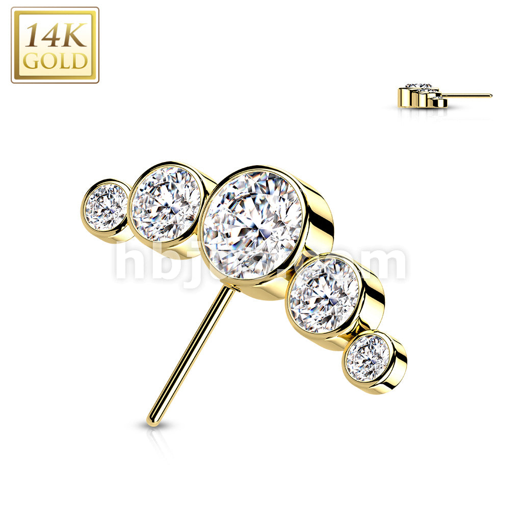 14KT  Gold 14K Gold Threadless Push In Front Facing 5-Round CZ Bezel... - Image 4