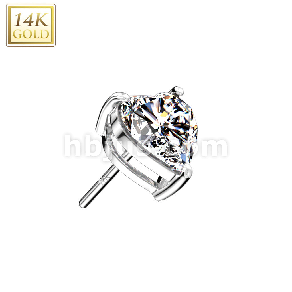 14KT  Gold 14K Gold Threadless Push In Heart Prong Set CZ Top - Image 2