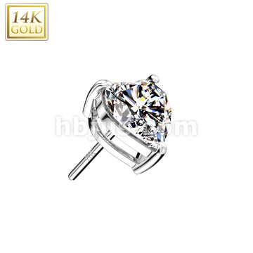 14KT  Gold 14K Gold Threadless Push In Heart Prong Set CZ Top - Image 2