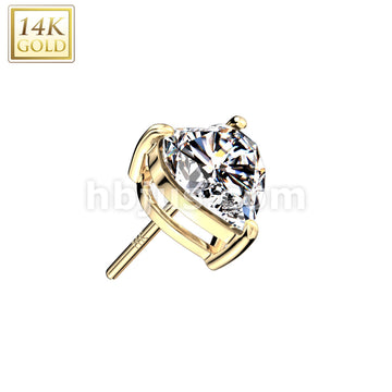 14K Gold Threadless Push In Heart Prong Set CZ Top - Image 3