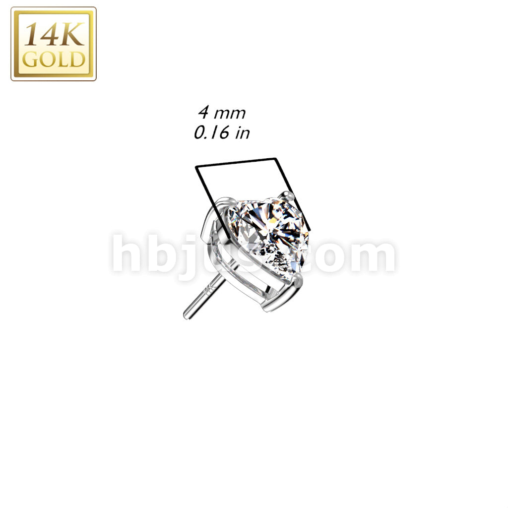 14K Gold Threadless Push In Heart Prong Set CZ Top - Image 4