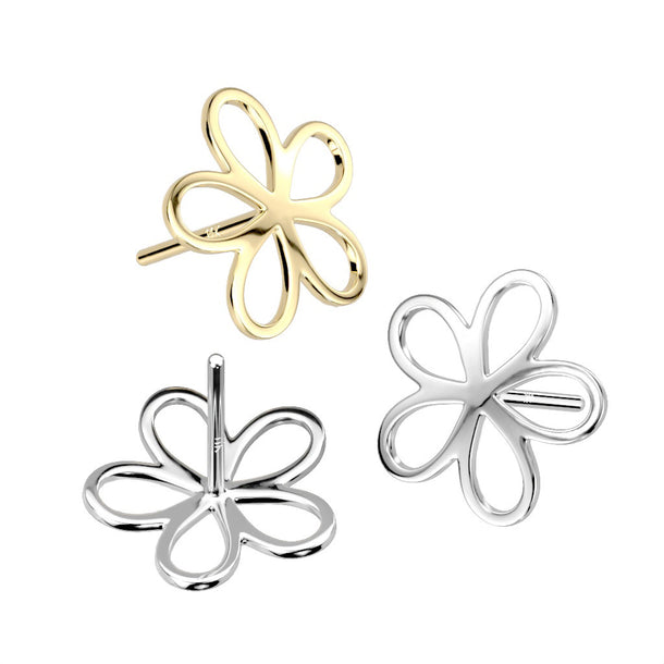 14K Gold Threadless Push In Hollow Flower Top