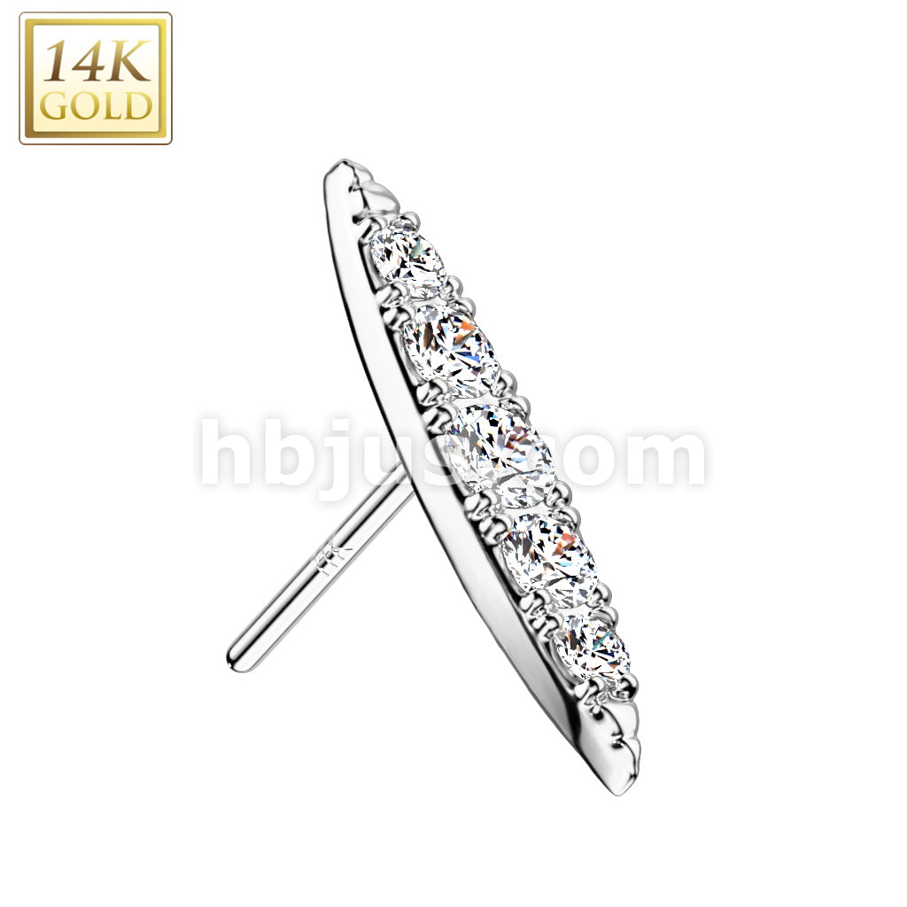 14KT  Gold 14K Gold Threadless Push In Long Pointed Oval With CZ Pave Top - Image 2