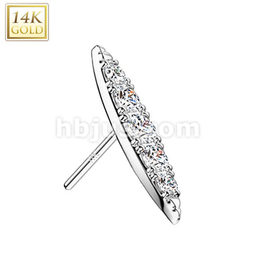 14KT  Gold 14K Gold Threadless Push In Long Pointed Oval With CZ Pave Top - Image 2