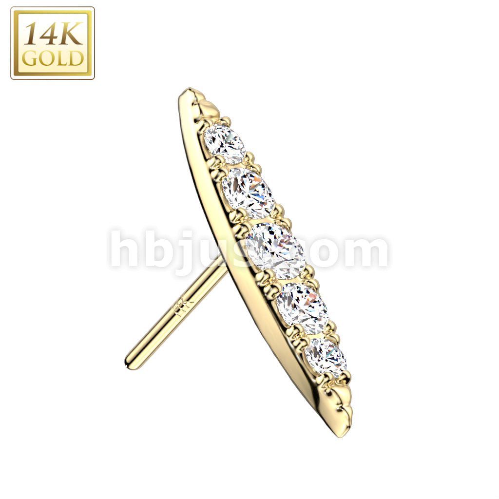 14KT  Gold 14K Gold Threadless Push In Long Pointed Oval With CZ Pave Top - Image 3