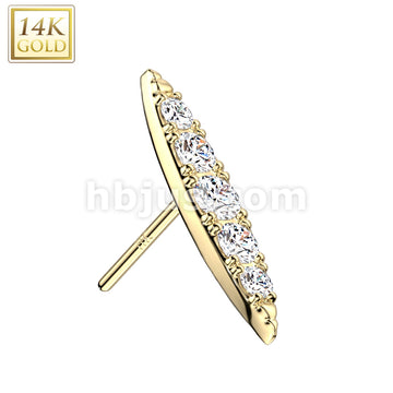 14KT  Gold 14K Gold Threadless Push In Long Pointed Oval With CZ Pave Top - Image 3