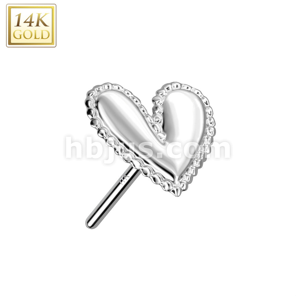 14KT  Gold 14K Gold Threadless Push In Heart With Beaded Scalloped Edge Top - Image 2