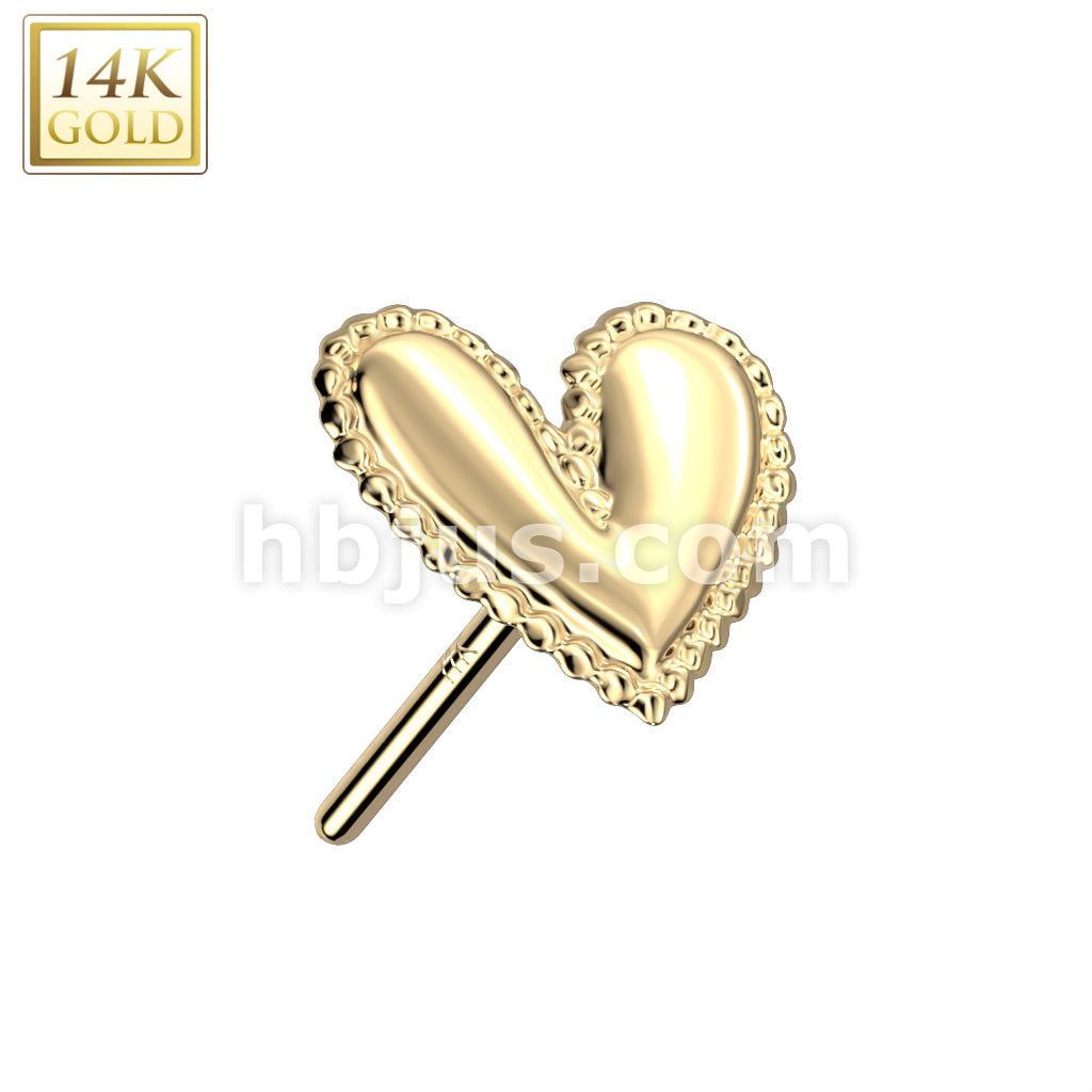 14KT  Gold 14K Gold Threadless Push In Heart With Beaded Scalloped Edge Top - Image 3