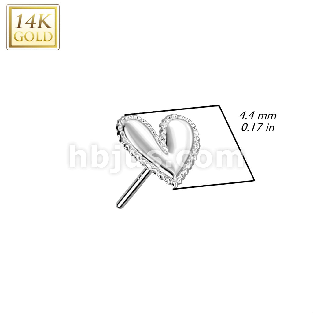 14KT  Gold 14K Gold Threadless Push In Heart With Beaded Scalloped Edge Top - Image 4