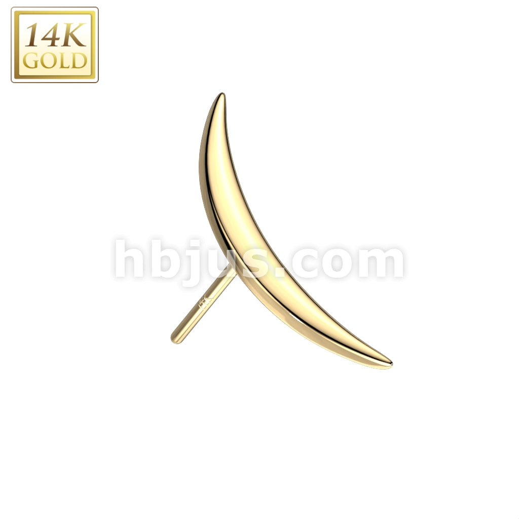 14K Gold Threadless Push In Long Crescent Moon Top - Image 3