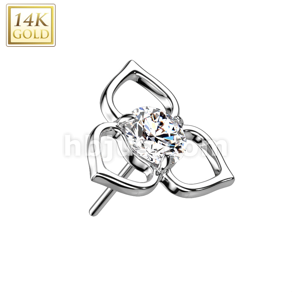 14KT  Gold 14K Gold Threadless Push In Hollow Flower Top With Opal or... - Image 3