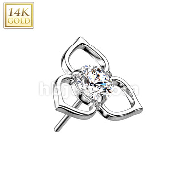 14KT  Gold 14K Gold Threadless Push In Hollow Flower Top With Opal or... - Image 3