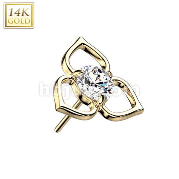 14KT  Gold 14K Gold Threadless Push In Hollow Flower Top With Opal or... - Image 5