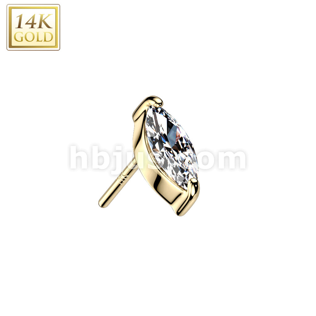 14KT  Gold 14K Gold Threadless Push In Marquise Opal or CZ Top - Image 3