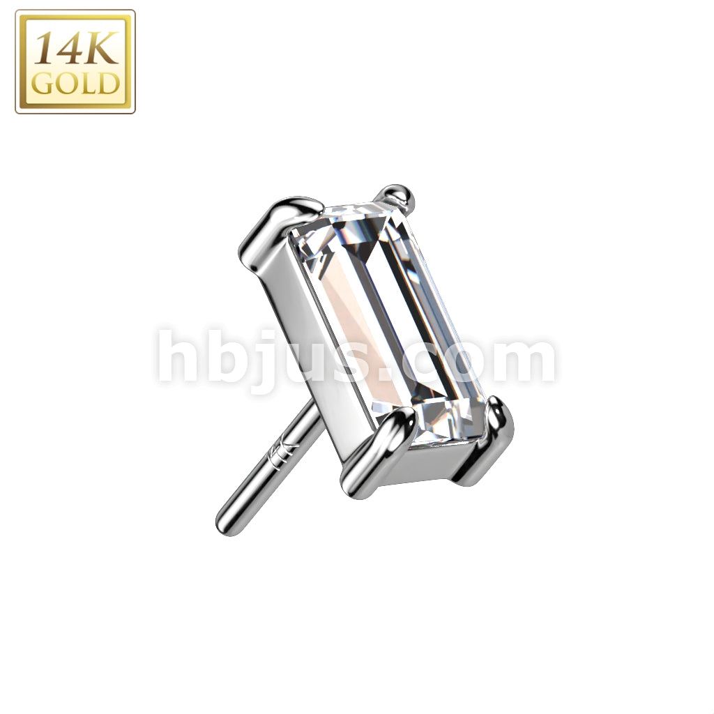 14K Gold Threadless Push In Baguette CZ Top - Image 2