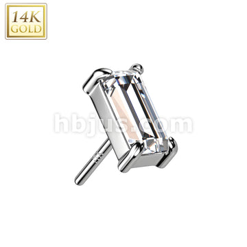 14KT  Gold 14K Gold Threadless Push In Baguette CZ Top - Image 2
