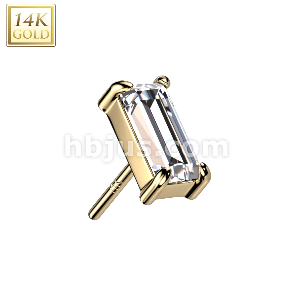 14K Gold Threadless Push In Baguette CZ Top - Image 3