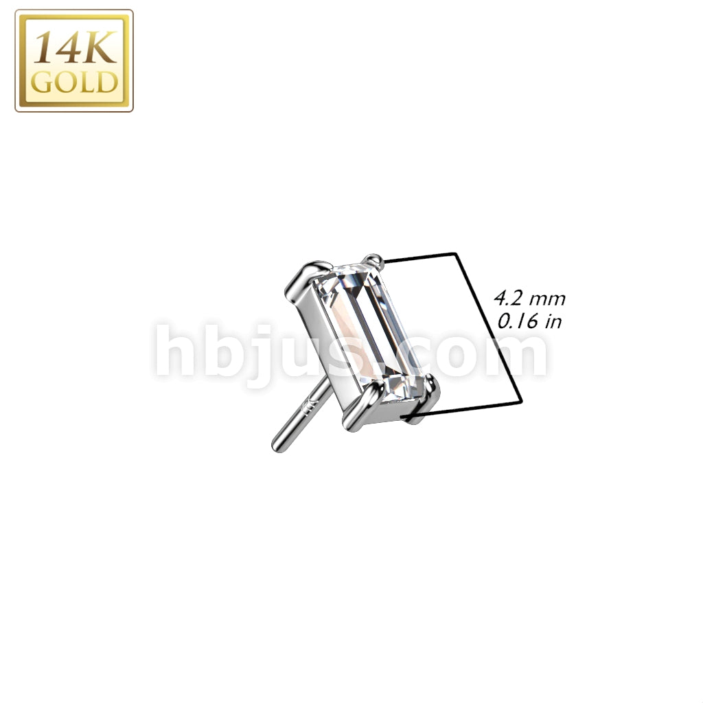 14KT  Gold 14K Gold Threadless Push In Baguette CZ Top - Image 4