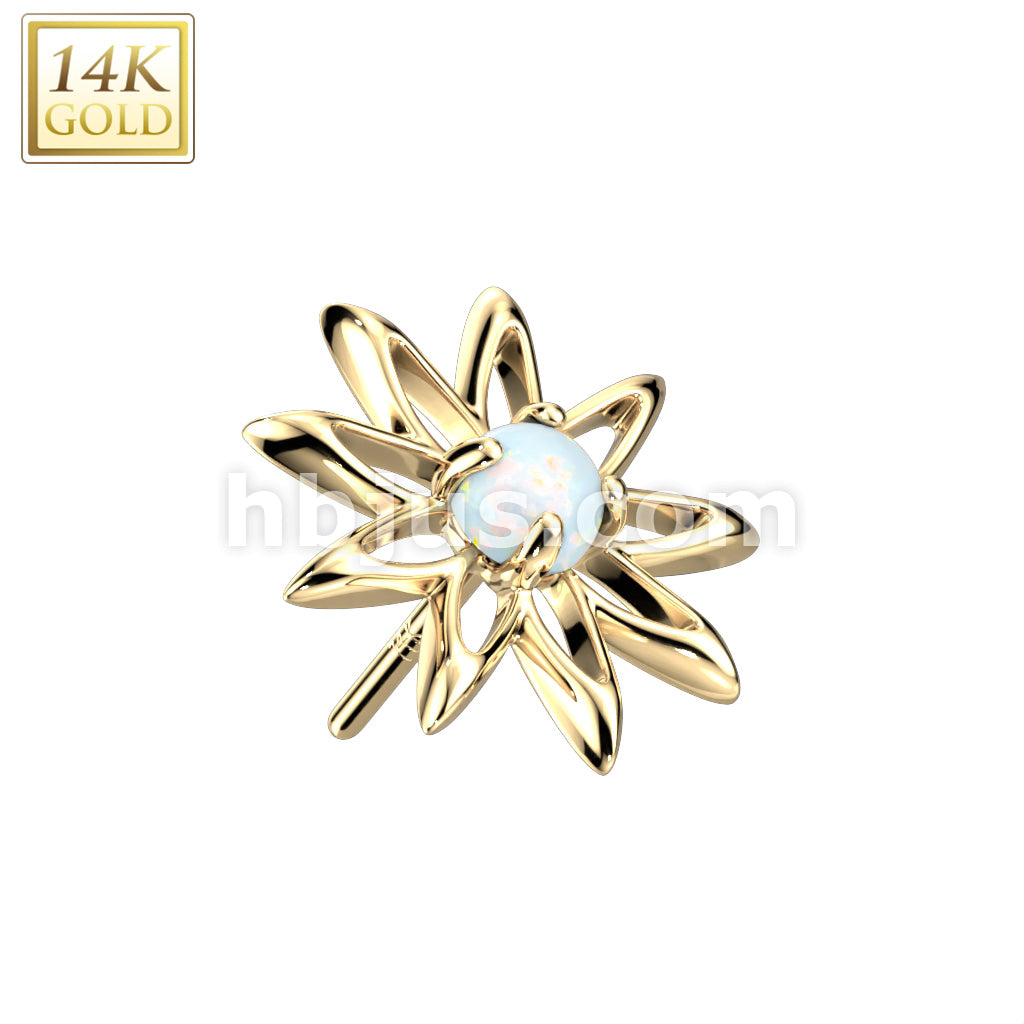 14KT  Gold 14K Gold Threadless Push In Hollow Flower Top With Elongated... - Image 4