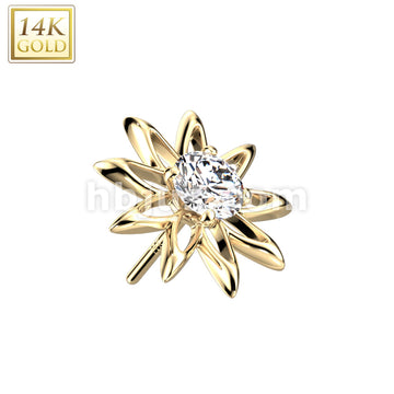 14K Gold Threadless Push In Hollow Flower Top With Elongated Petals and Opal or CZ Center - Image 5