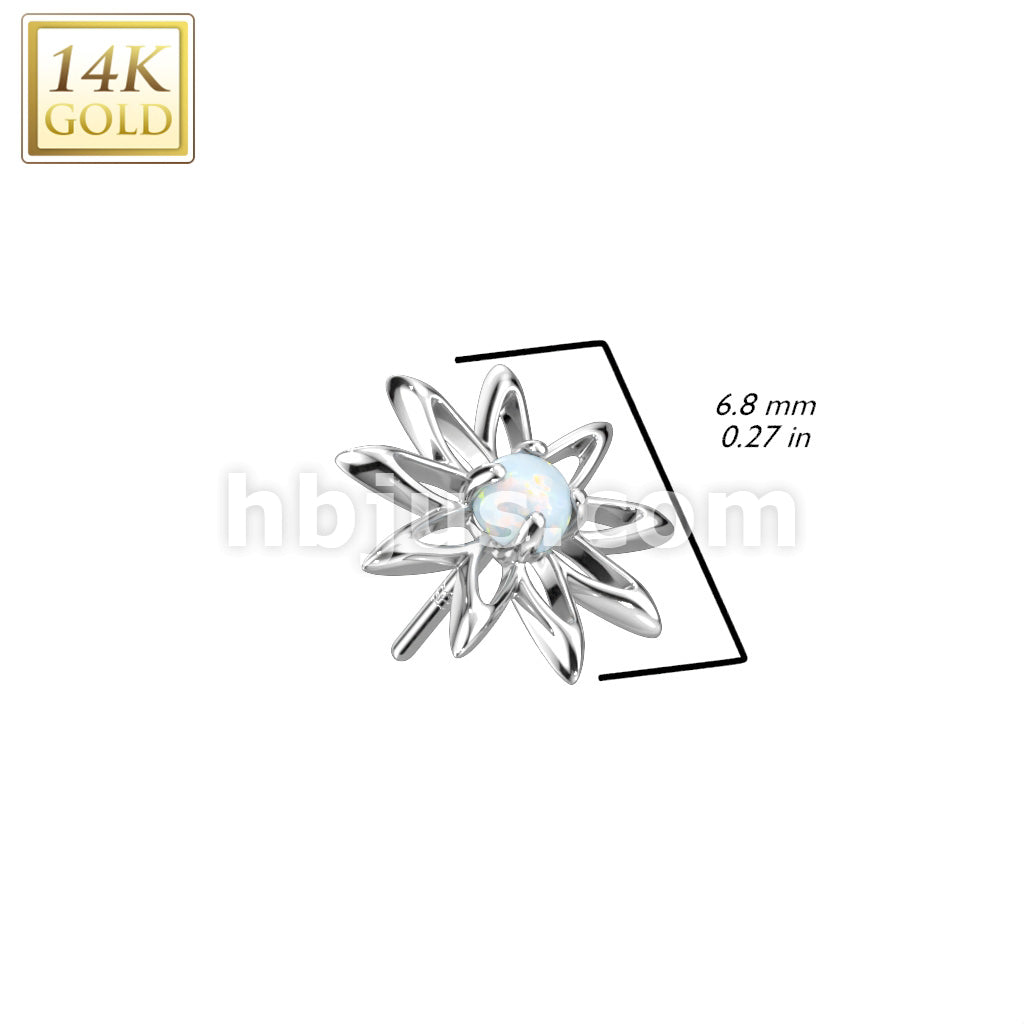 14K Gold Threadless Push In Hollow Flower Top With Elongated Petals and Opal or CZ Center - Image 6