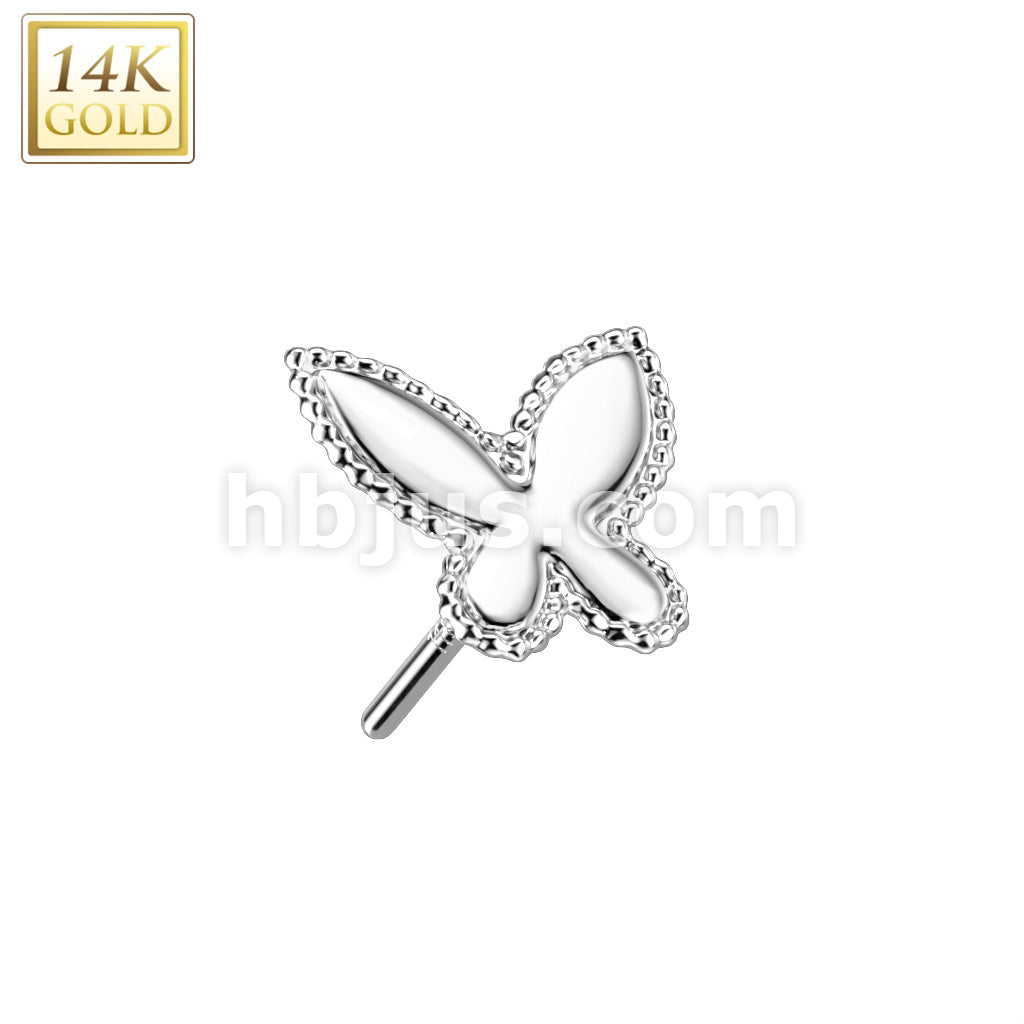 14KT  Gold 14K Gold Threadless Push In Butterfly Top With Flat Beaded Edge - Image 2